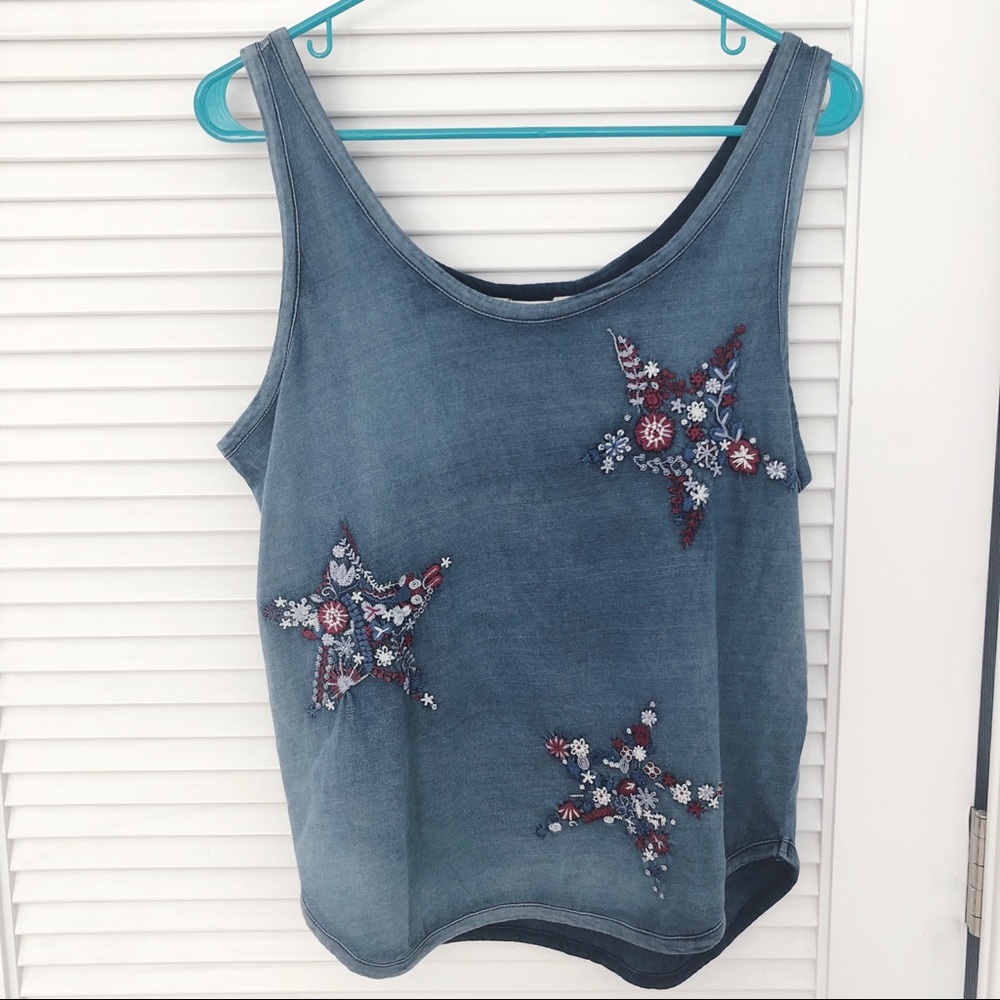 NWT Lucky Brand Embroidered Stars Tank - Picture 1 of 5